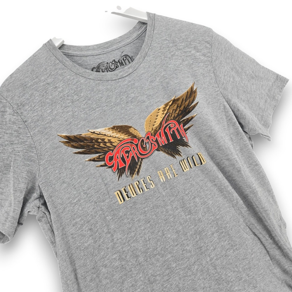 Aerosmith Deuces Are Wild Las Vegas 2020 Tour T-Shirt Mens L Gray Cotton Blend